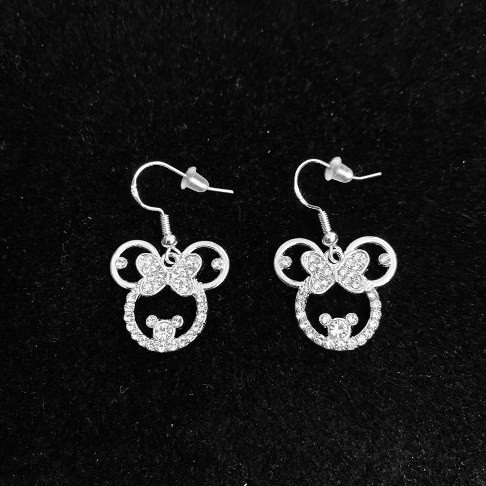 Rhinestone Minnie Mouse silver earrings